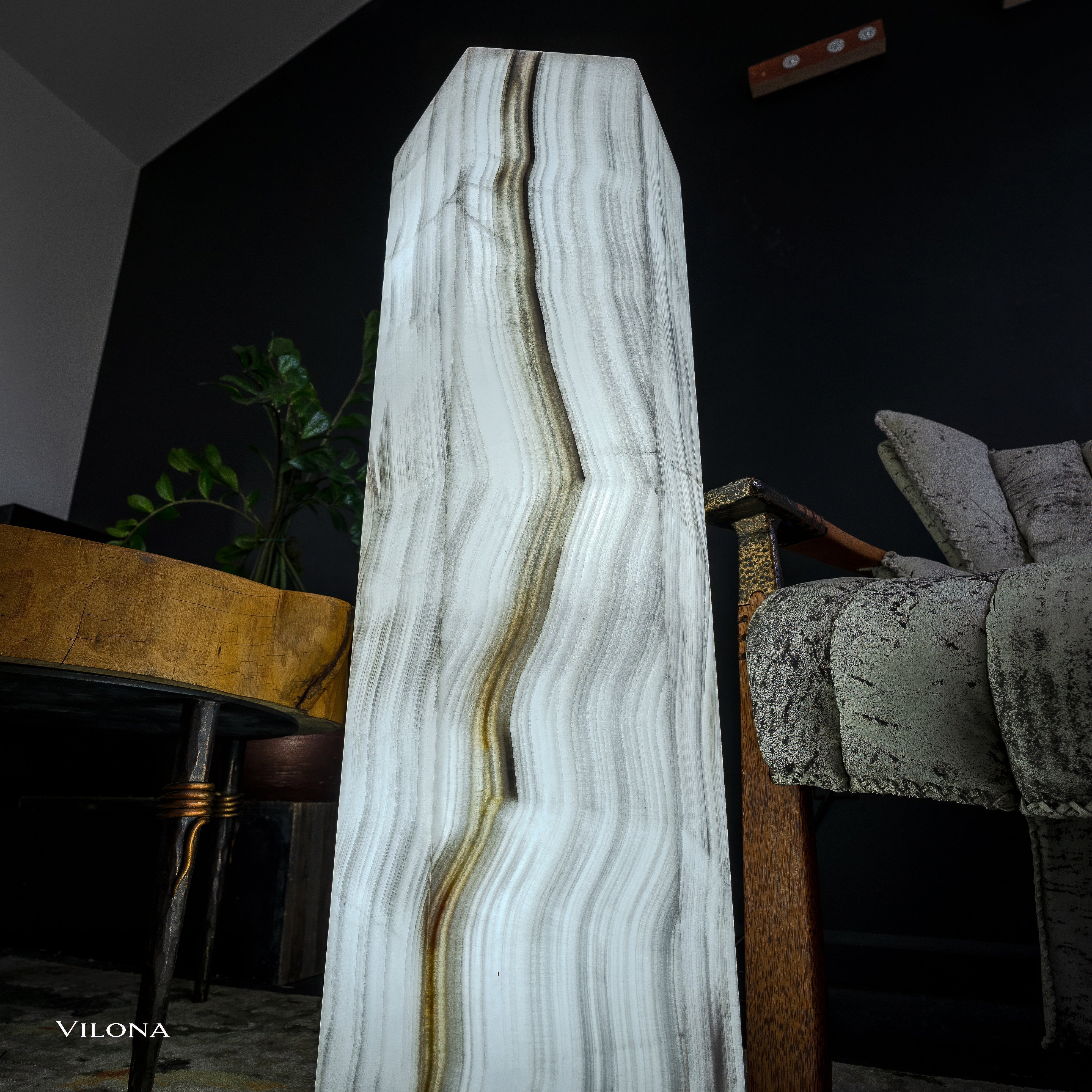 White Ice Onyx Floor Lamp - Small - 39.5"H x 13.5"W - Hexagon - #1 by Vilona Onyx - product image 10 for Resin Society