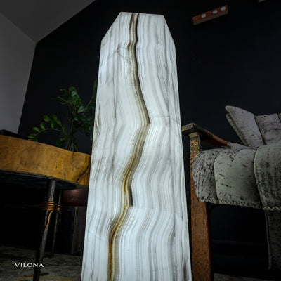 White Ice Onyx Floor Lamp - Small - 39.5"H x 13.5"W - Hexagon - #1 by Vilona Onyx - product image 10 for Resin Society