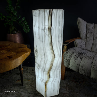 White Ice Onyx Floor Lamp - Small - 39.5"H x 13.5"W - Hexagon - #1 by Vilona Onyx - product image 8 for Resin Society