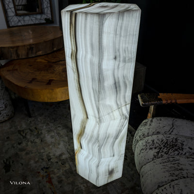 White Ice Onyx Floor Lamp - Small - 39.5"H x 13.5"W - Hexagon - #1 by Vilona Onyx - product image 5 for Resin Society