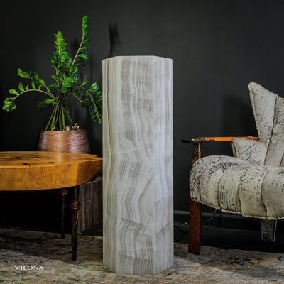 White Ice Onyx Floor Lamp - Small - 39.5"H x 13.5"W - Hexagon - #1 by Vilona Onyx - product image 13 for Resin Society