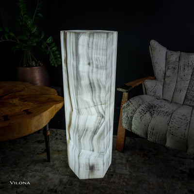 White Ice Onyx Floor Lamp - Small - 39.5"H x 13.5"W - Hexagon - #1 by Vilona Onyx - product image 3 for Resin Society