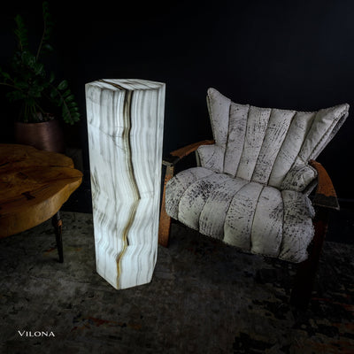 White Ice Onyx Floor Lamp - Small - 39.5"H x 13.5"W - Hexagon - #1 by Vilona Onyx - product image 2 for Resin Society