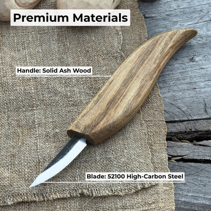 Whittling Knife for Wood Carving with carbon steel blade and ash wood handle