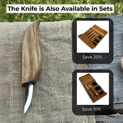 Whittling Knife for Wood Carving with carbon steel blade and ash wood handle