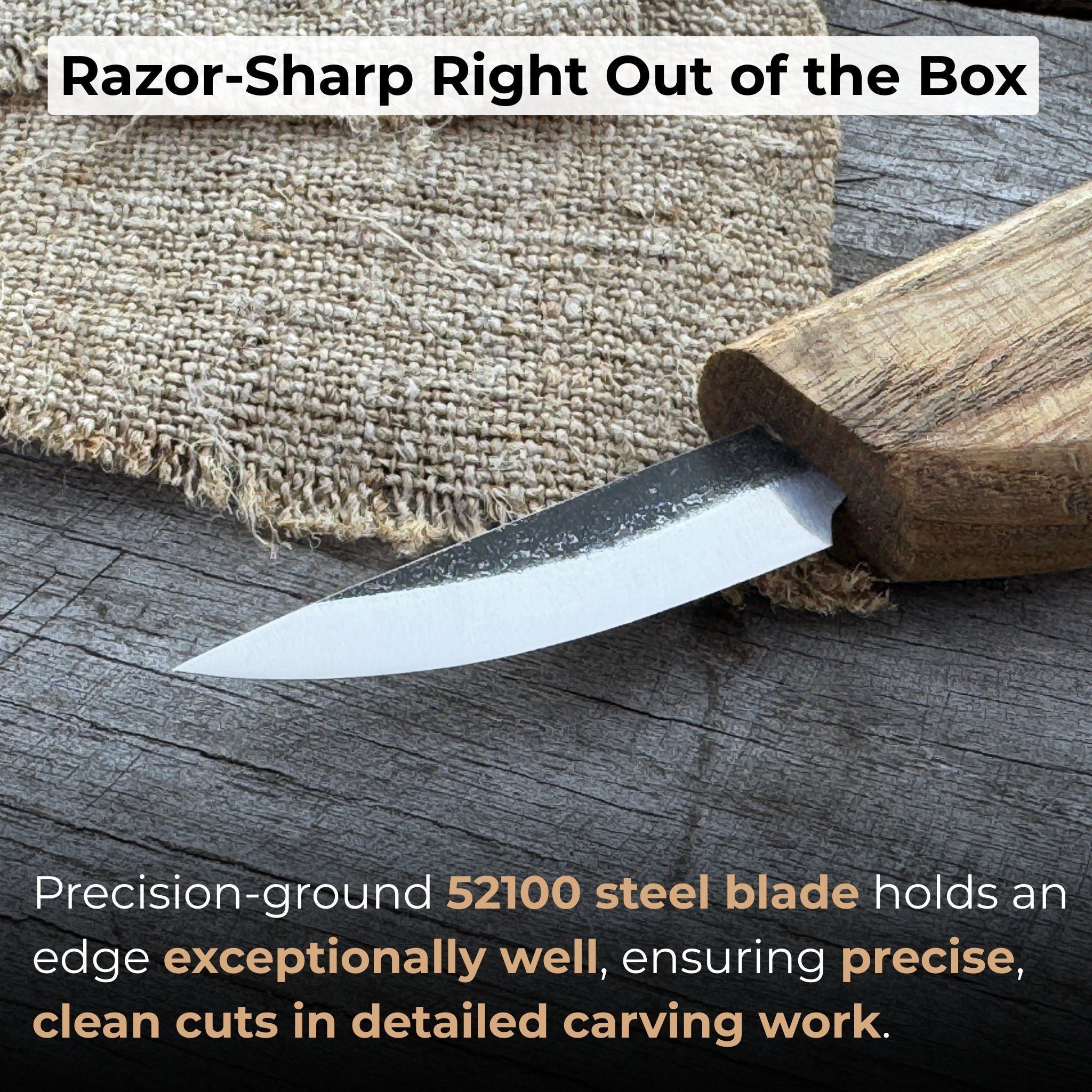 Whittling Knife for Wood Carving with carbon steel blade and ash wood handle