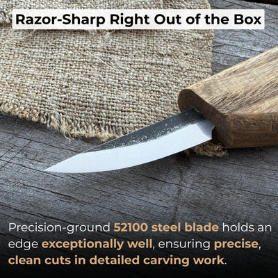 Whittling Knife for Wood Carving with carbon steel blade and ash wood handle