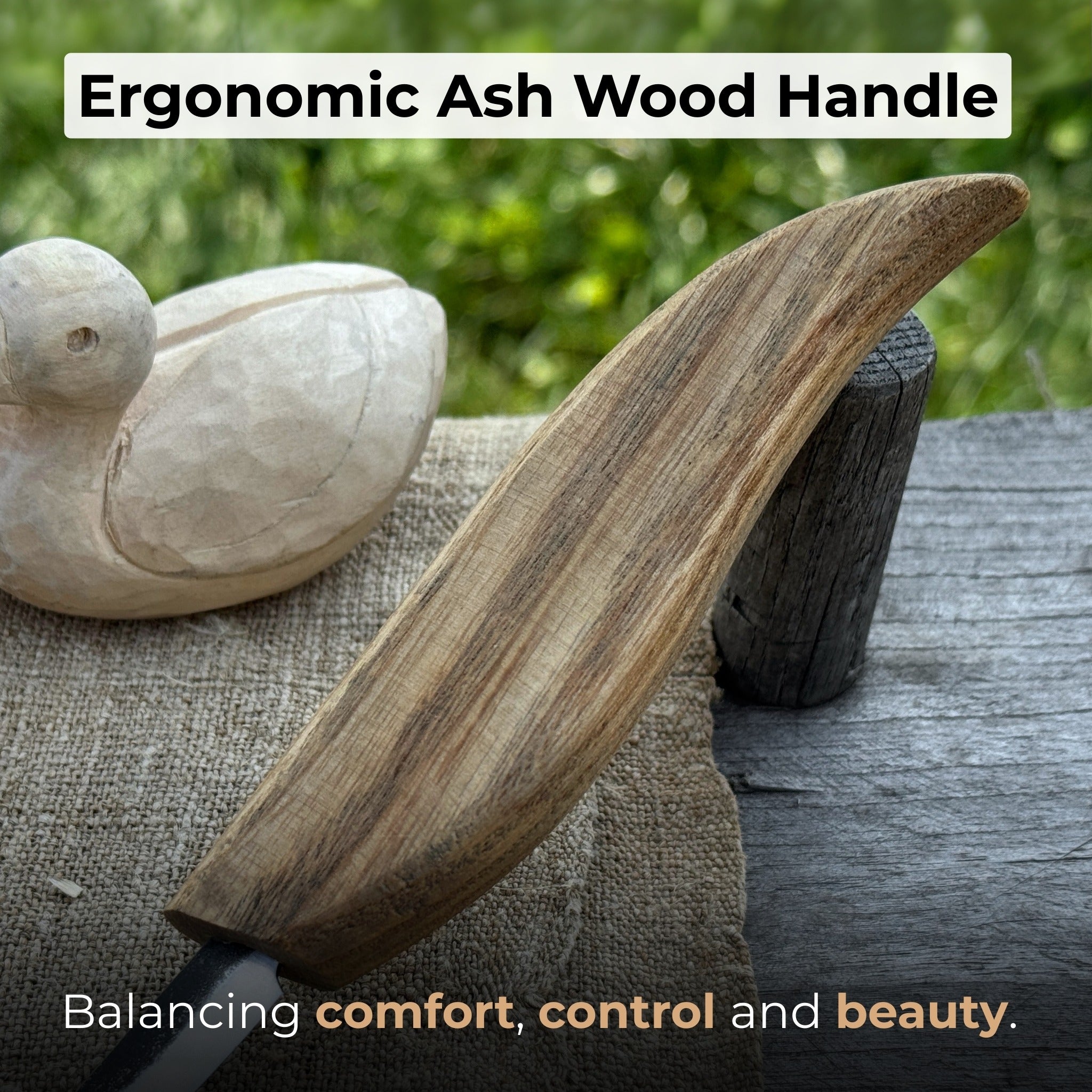 Whittling Knife for Wood Carving with carbon steel blade and ash wood handle