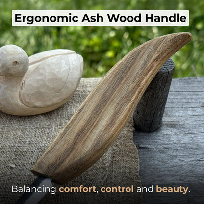 Whittling Knife for Wood Carving with carbon steel blade and ash wood handle