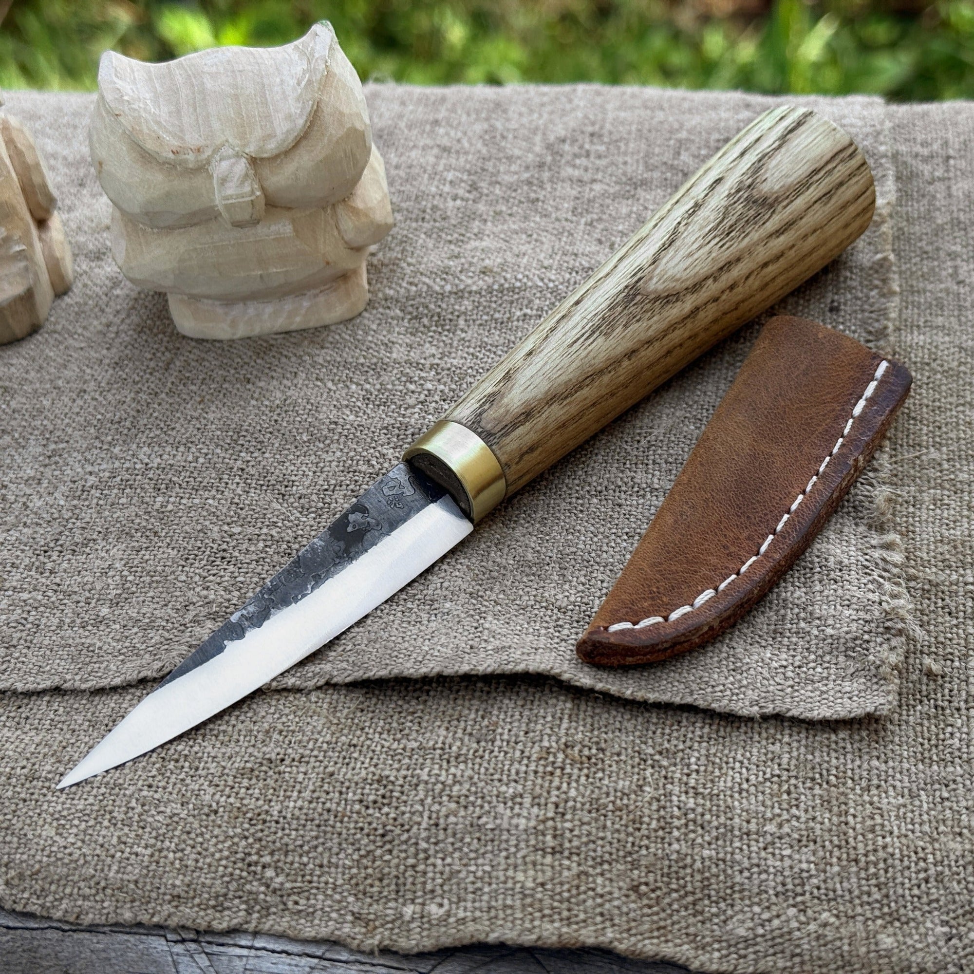 Whittling Sloyd Knife with 7.5 cm blade and ash wood handle by Sharky Forged Steel Tools
