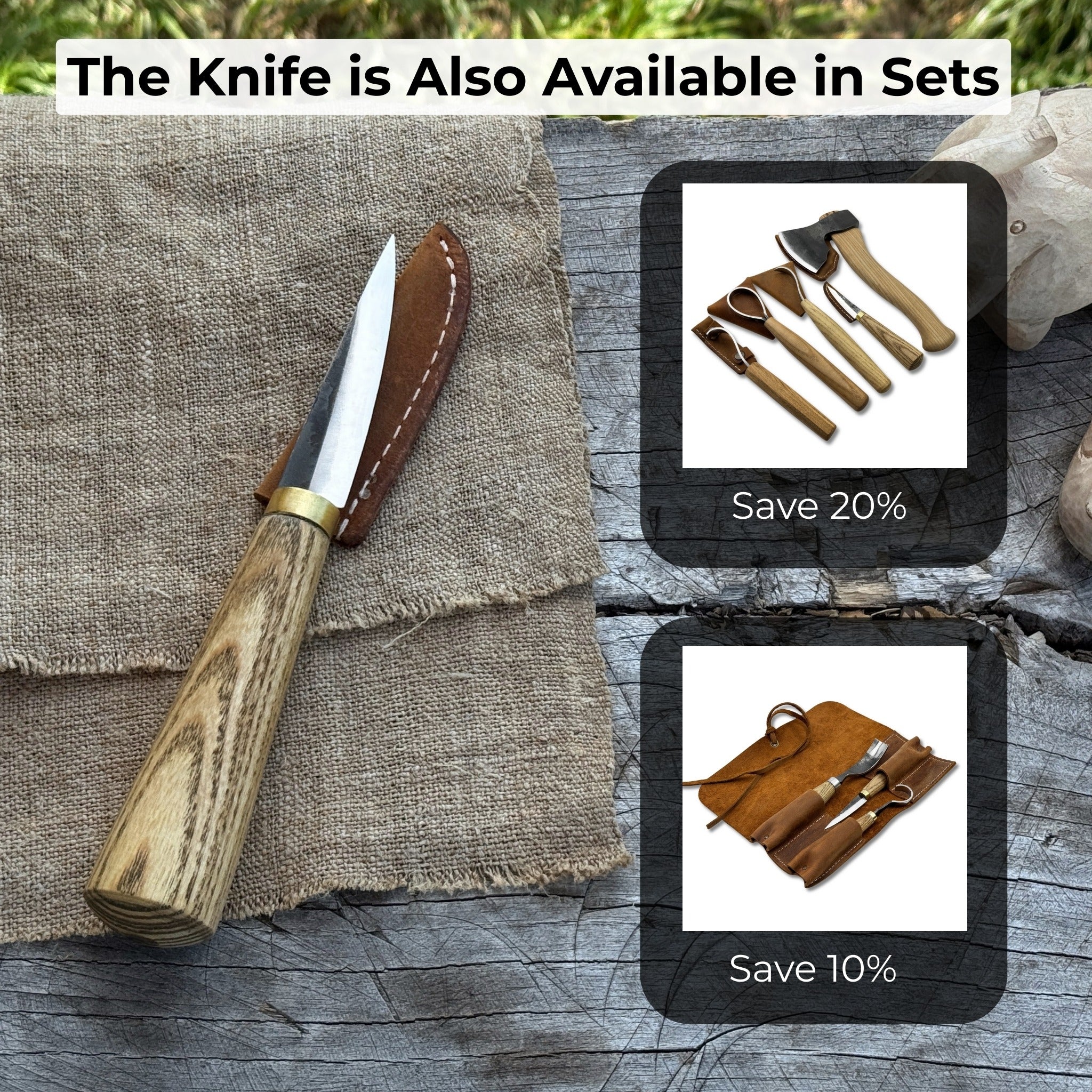 Whittling Sloyd Knife with 7.5 cm blade and ash wood handle by Sharky Forged Steel Tools