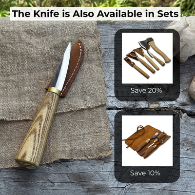 Whittling Sloyd Knife with 7.5 cm blade and ash wood handle by Sharky Forged Steel Tools