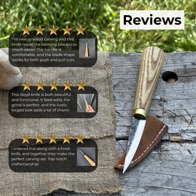 Whittling Sloyd Knife with 7.5 cm blade and ash wood handle by Sharky Forged Steel Tools