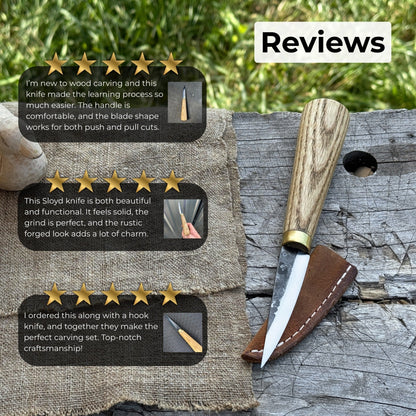 Whittling Sloyd Knife with 7.5 cm blade and ash wood handle by Sharky Forged Steel Tools