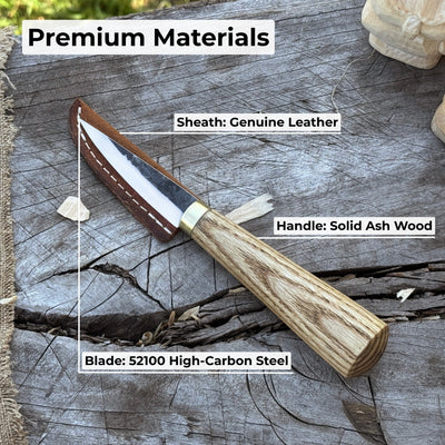Whittling Sloyd Knife with 7.5 cm blade and ash wood handle by Sharky Forged Steel Tools
