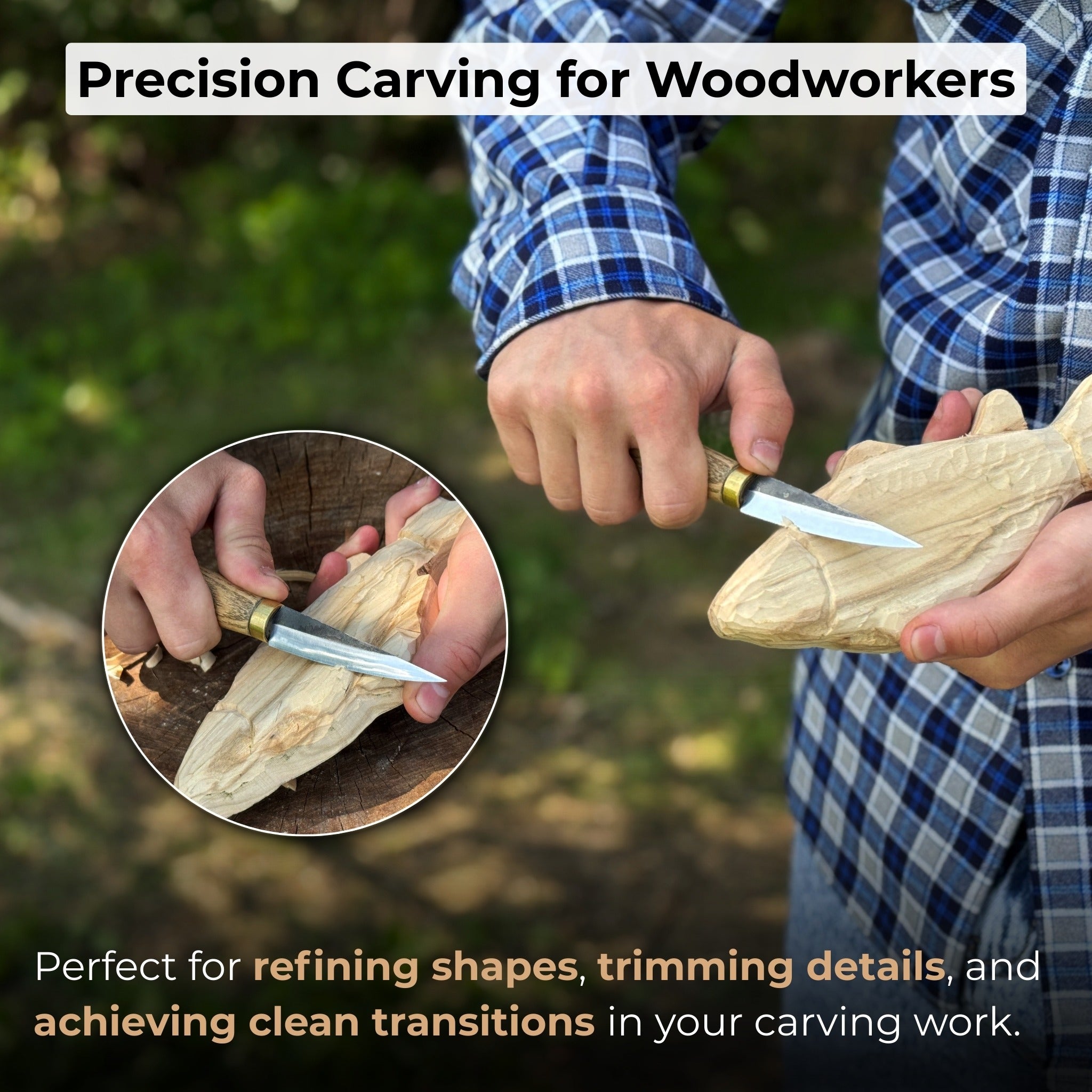 Whittling Sloyd Knife with 7.5 cm blade and ash wood handle by Sharky Forged Steel Tools