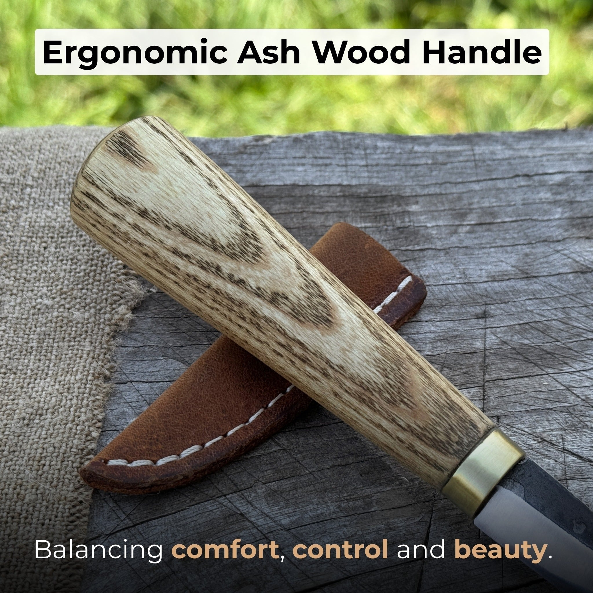Whittling Sloyd Knife with 7.5 cm blade and ash wood handle by Sharky Forged Steel Tools
