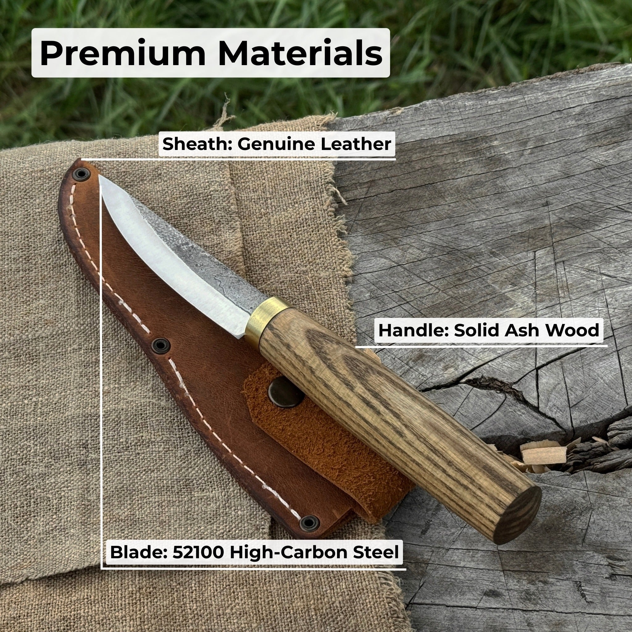 Hand-forged whittling sloyd knife with 10 cm carbon steel blade and leather sheath