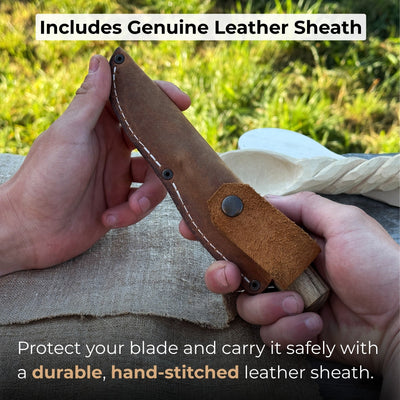 Whittling Sloyd Knife with 7.5 cm carbon steel blade and leather sheath by Sharky Forged Steel Tools