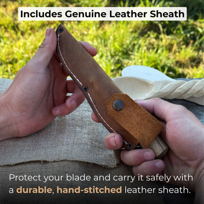 Whittling Sloyd Knife with 7.5 cm carbon steel blade and leather sheath by Sharky Forged Steel Tools