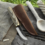 Whittling Sloyd Knife with 7.5 cm carbon steel blade and leather sheath by Sharky Forged Steel Tools