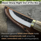 Whittling Sloyd Knife with 7.5 cm carbon steel blade and leather sheath by Sharky Forged Steel Tools