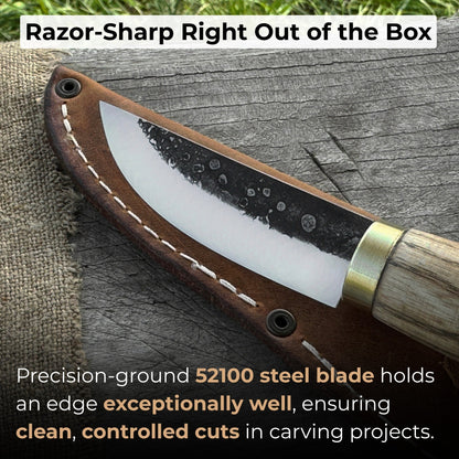 Whittling Sloyd Knife with 7.5 cm carbon steel blade and leather sheath by Sharky Forged Steel Tools
