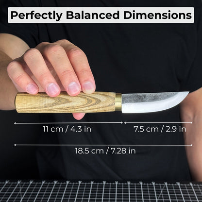 Whittling Sloyd Knife with 7.5 cm carbon steel blade and leather sheath by Sharky Forged Steel Tools