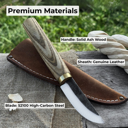 Whittling Sloyd Knife with 7.5 cm carbon steel blade and leather sheath by Sharky Forged Steel Tools