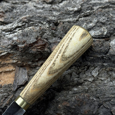 Hand-forged whittling sloyd knife with leather sheath and ash wood handle