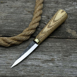 Hand-forged whittling sloyd knife with leather sheath and ash wood handle