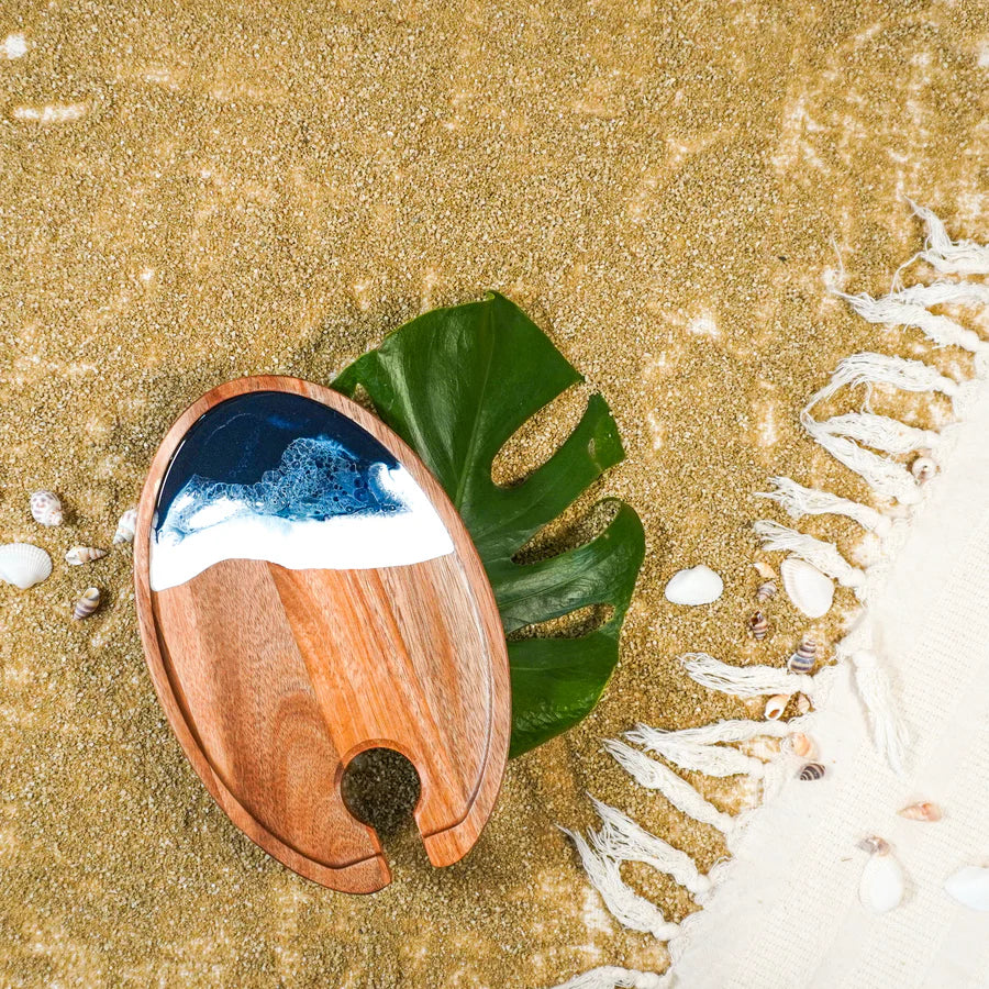 Wine & Appetizer Tray with ocean design on sand