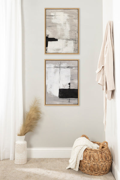 Sylvie Line 1 Left and Right Neutral Linen Framed Canvas Art Set by Nikita Jariwala