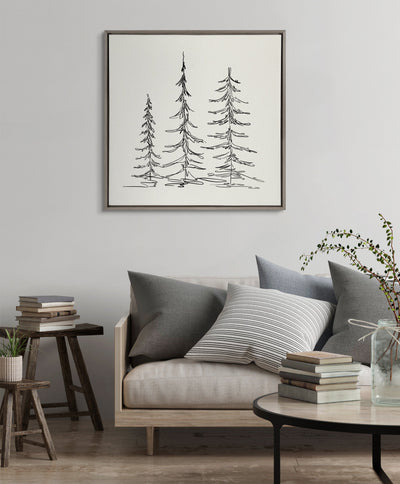 Sylvie Minimalist Evergreen Trees Sketch Framed Canvas