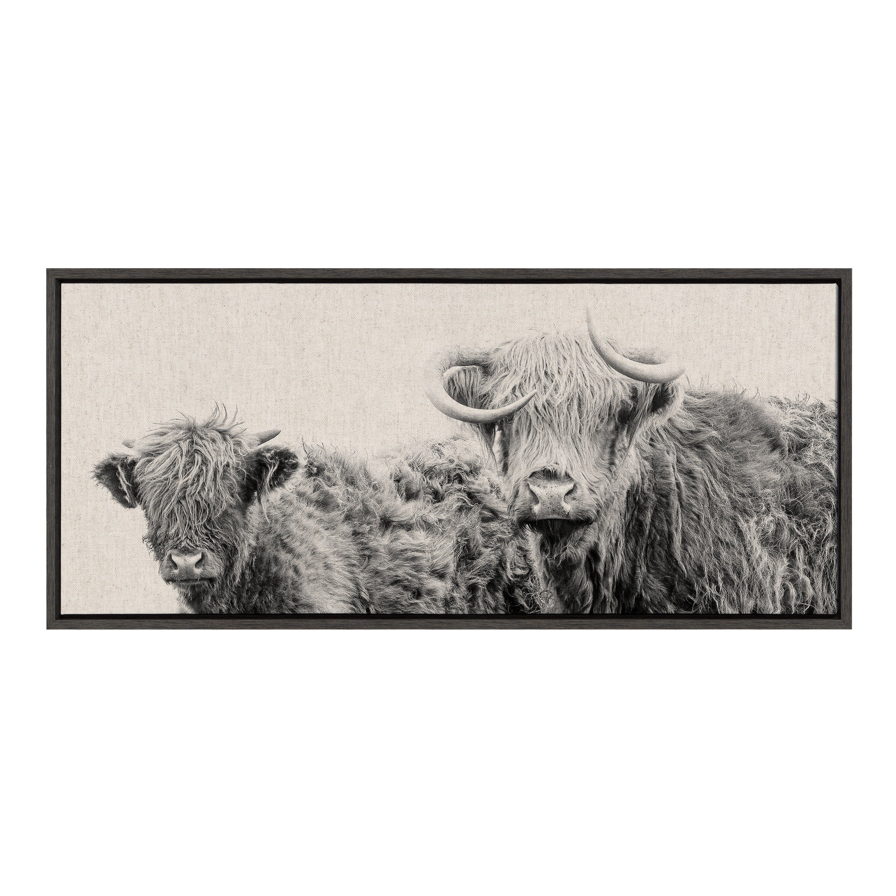 Sylvie Two Highland Cow Best Friends Neutral Linen Bright Framed Canvas