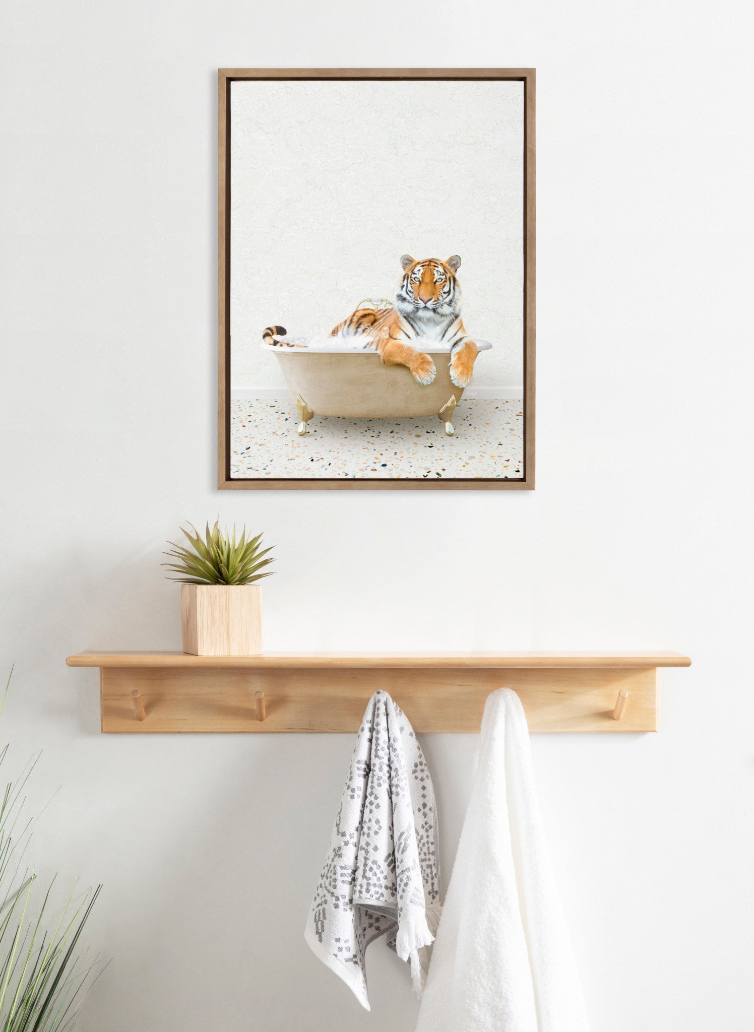 Sylvie Tiger in Terrazzo Bath Framed Canvas by Amy Peterson Art Studio