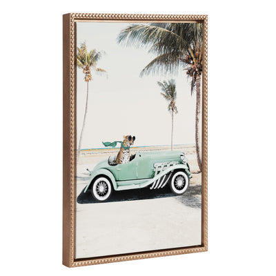 Sylvie Beaded Leopard in Car Beach Palms Framed Canvas by July Art Prints