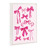 Framed canvas art titled Sylvie Beaded Pink Bows featuring pink bows on white background, vintage beaded frame