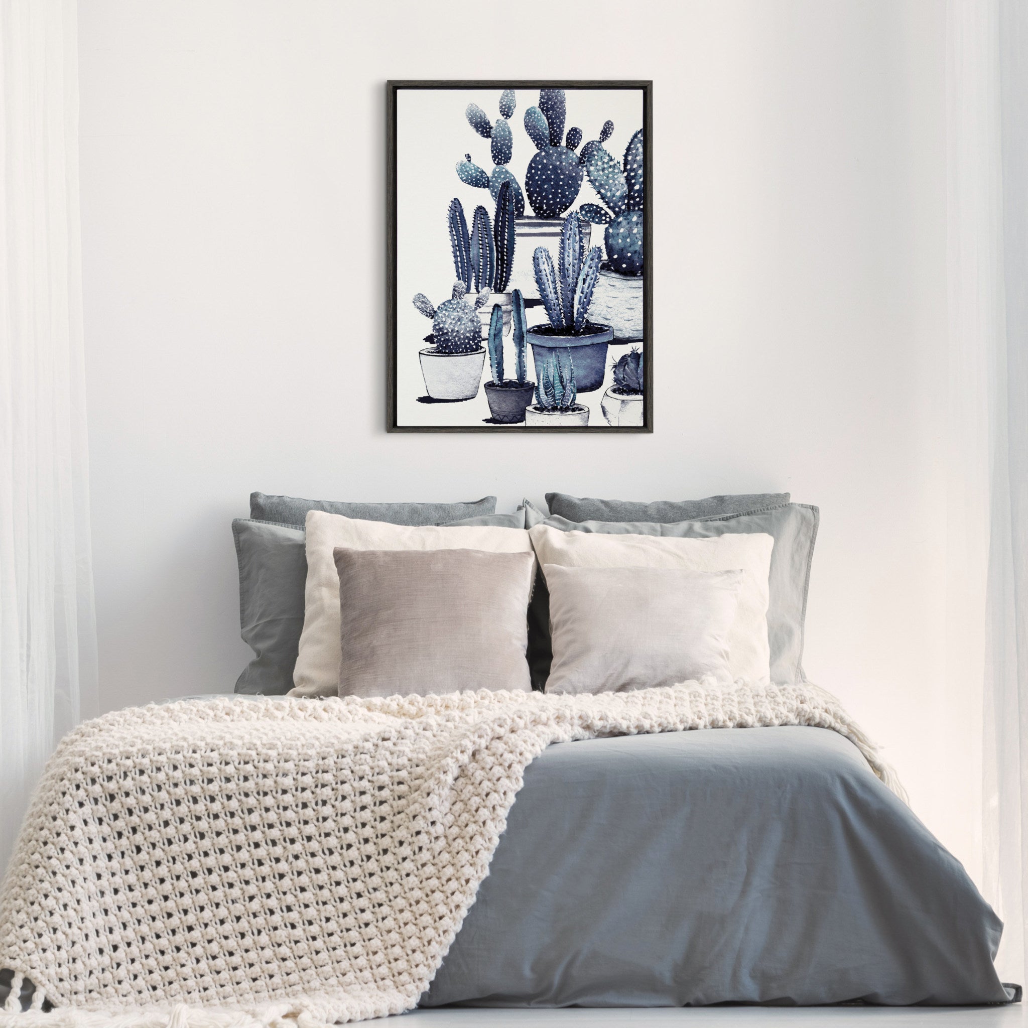 Sylvie Blue Potted Cacti Framed Canvas, Gray 23x33 by kateandlaurel - product image 6 for Resin Society