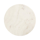 Round white marble surface with subtle light gray and beige veining, viewed from directly above against a white background.