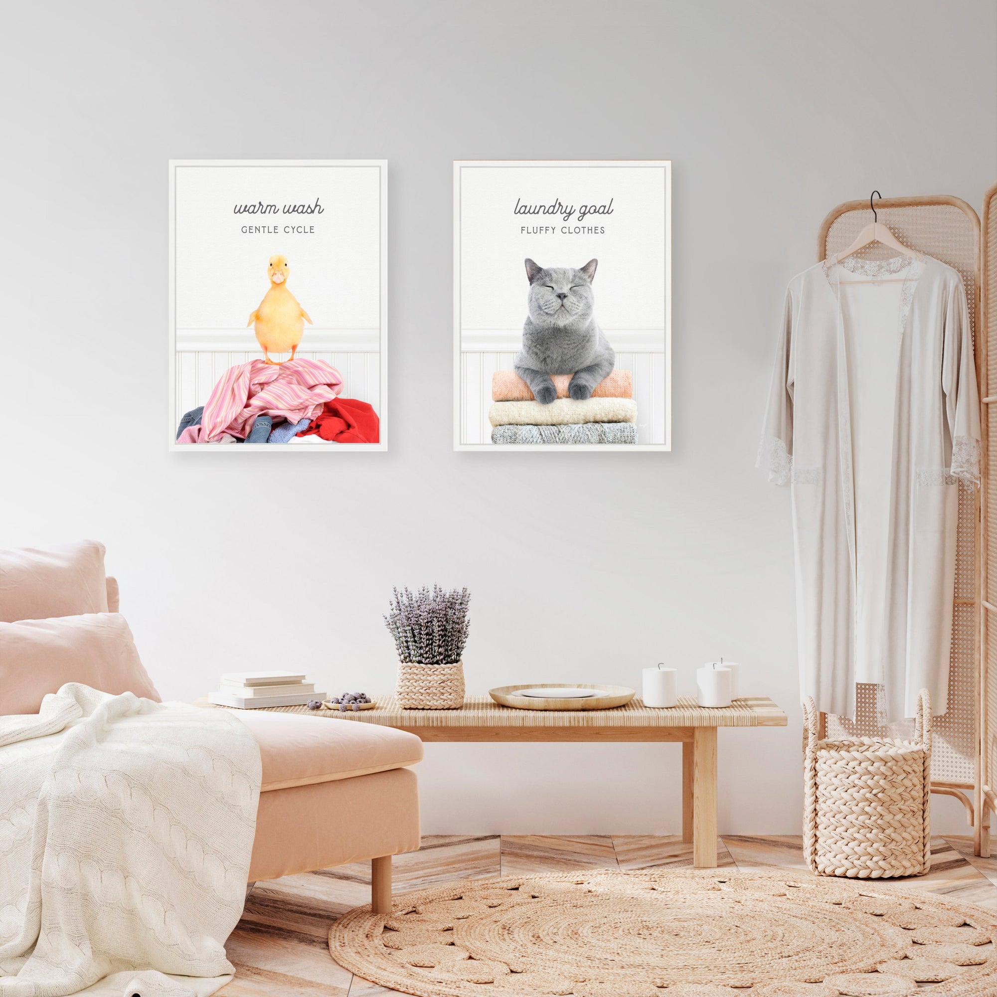 Sylvie Cat Laundry Goals and Ducky Gentle Cycle Framed Canvas Art Set by Amy Peterson