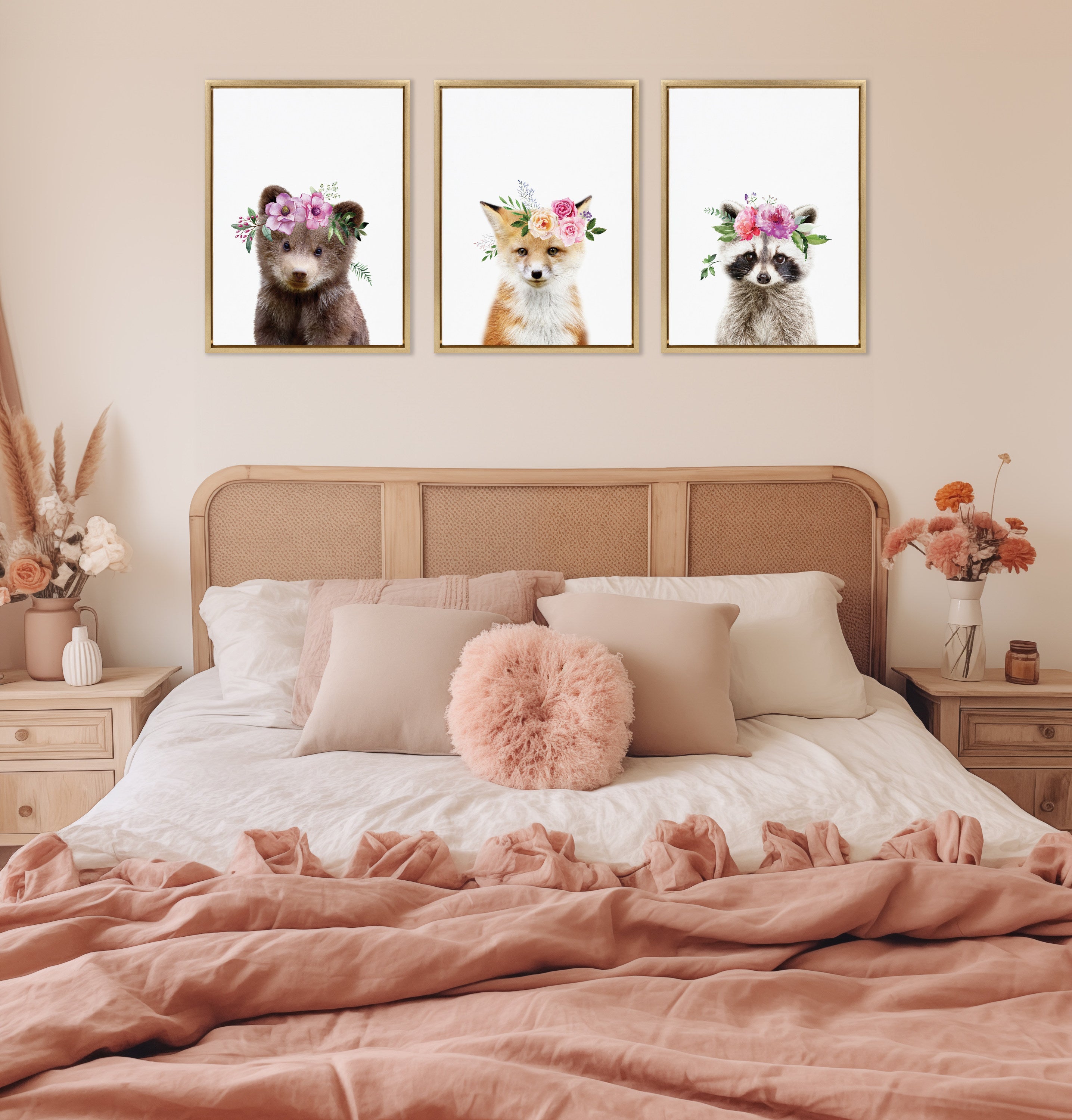 Sylvie Flower Crown Bear Framed Canvas by Amy Peterson Art Studio