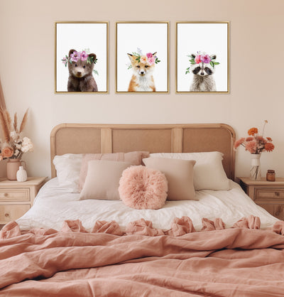 Sylvie Flower Crown Bear Framed Canvas by Amy Peterson Art Studio