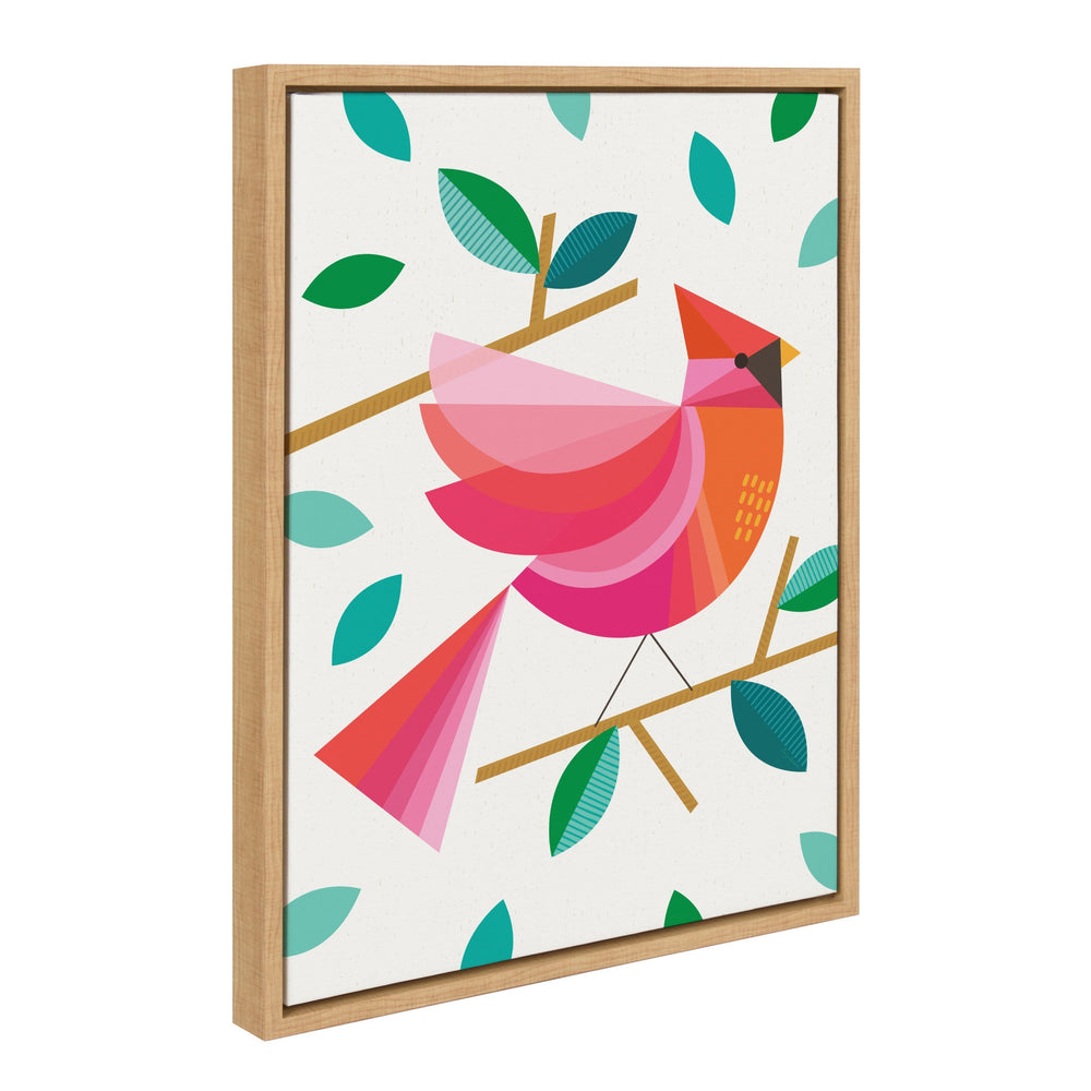 Sylvie Cardinal Bird Framed Canvas by Carey Copeland showing a cardinal on a neutral background with modern natural frame