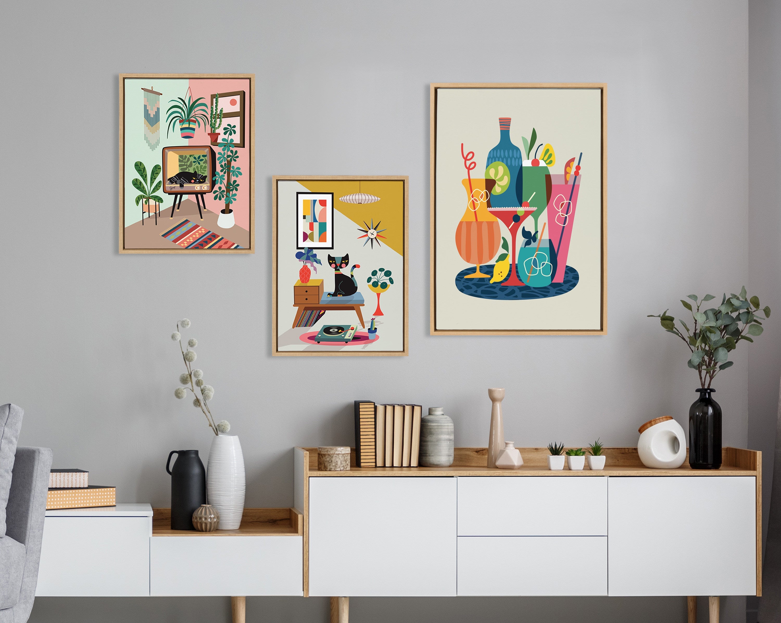 Sylvie Mid Century Modern Cocktails Framed Canvas by kateandlaurel - product image 11 for Resin Society
