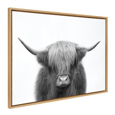 Sylvie Hey Dude Highland Cow black and white framed canvas art