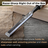 Hand-forged wood carving chisel with ash handle and carbon steel blade