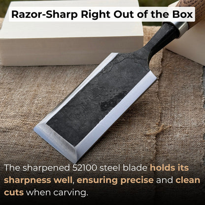 Hand-forged wood carving chisel with ash wood handle and carbon steel blade