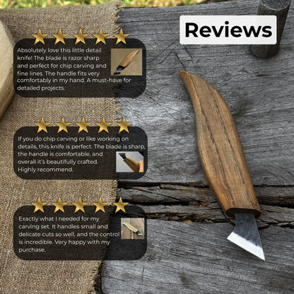 Wood Carving Knife with 2.5 cm blade and wooden handle by Sharky Forged Steel Tools