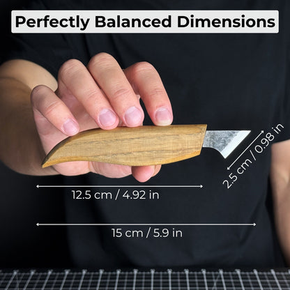Wood Carving Knife with 2.5 cm blade and wooden handle by Sharky Forged Steel Tools